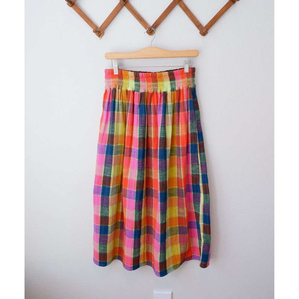 Ace & Jig Rara Knit Colorful Plaid Cottage Organic Cotton Midi Skirt, small